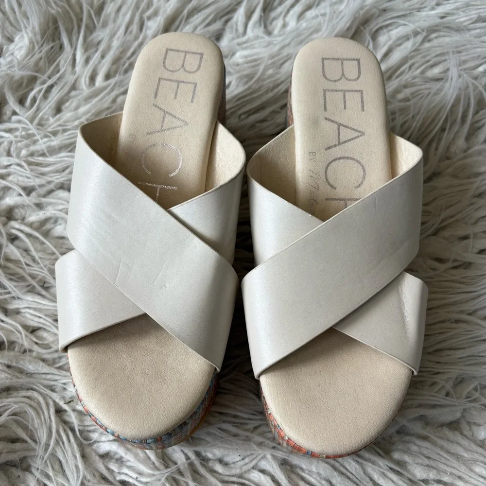 Matisse Beach Nellie Ivory Crisscross Vegan Leather Platform Heel Sandal EUC 7